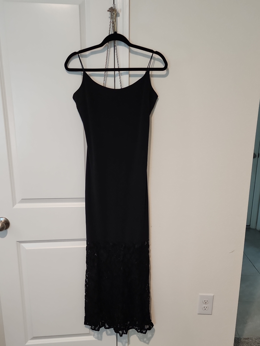 Classic Black Slip Dress with Lace Hem